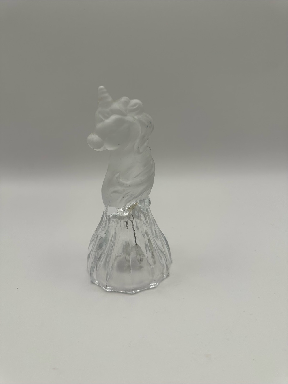 Vintage Frosted Glass Unicorn Head Lead Crystal Bell Nice Detailed Bell - Picture 1 of 8